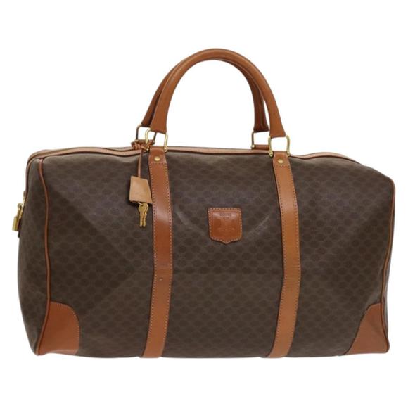 CELINE Macadam Canvas Boston Bag PVC Leather Brown Gold Auth 131931 - Picture 1 of 16